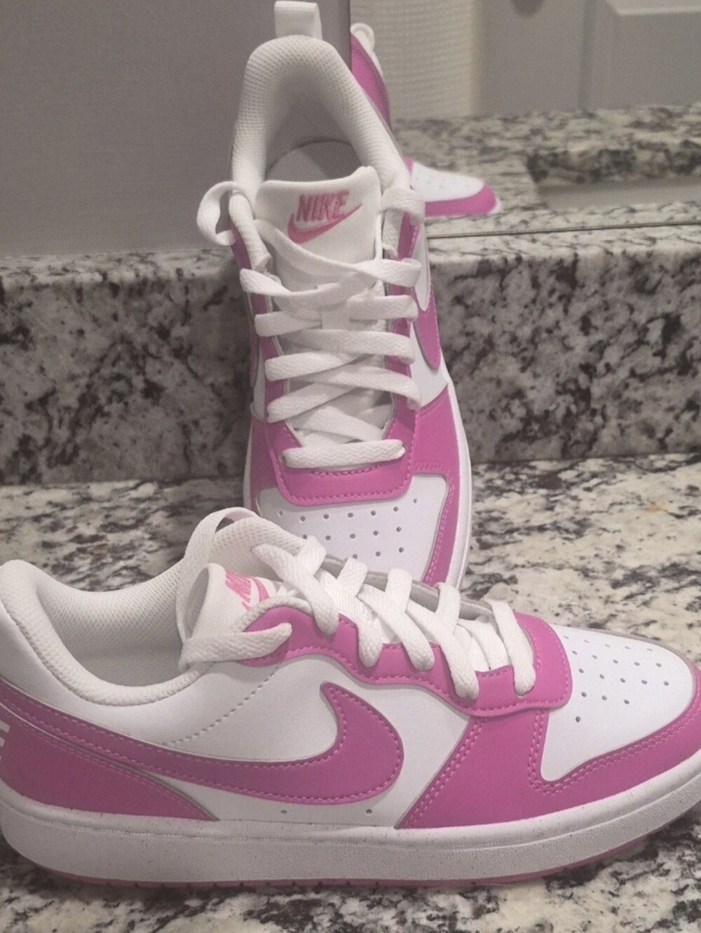 Nike Youth Low-Top Sneakers in White and Pink